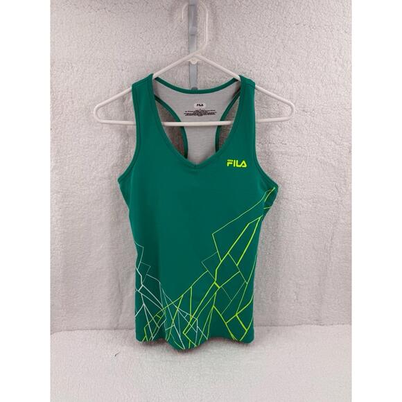 Fila Green Racerback Sleeveless Graphic Design Brand Logo Tank Top Womens - Picture 1 of 4